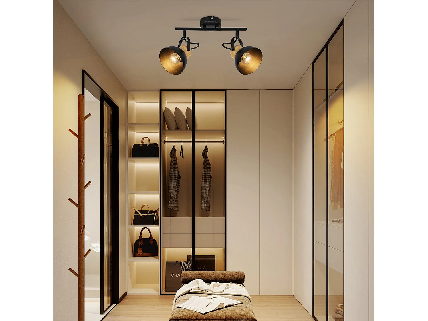 NETTLIFE Vintage Schwarz 2-Flammig Deckenstrahler E27 350° Verstellbar Retro Industrie Metall Flurlampe