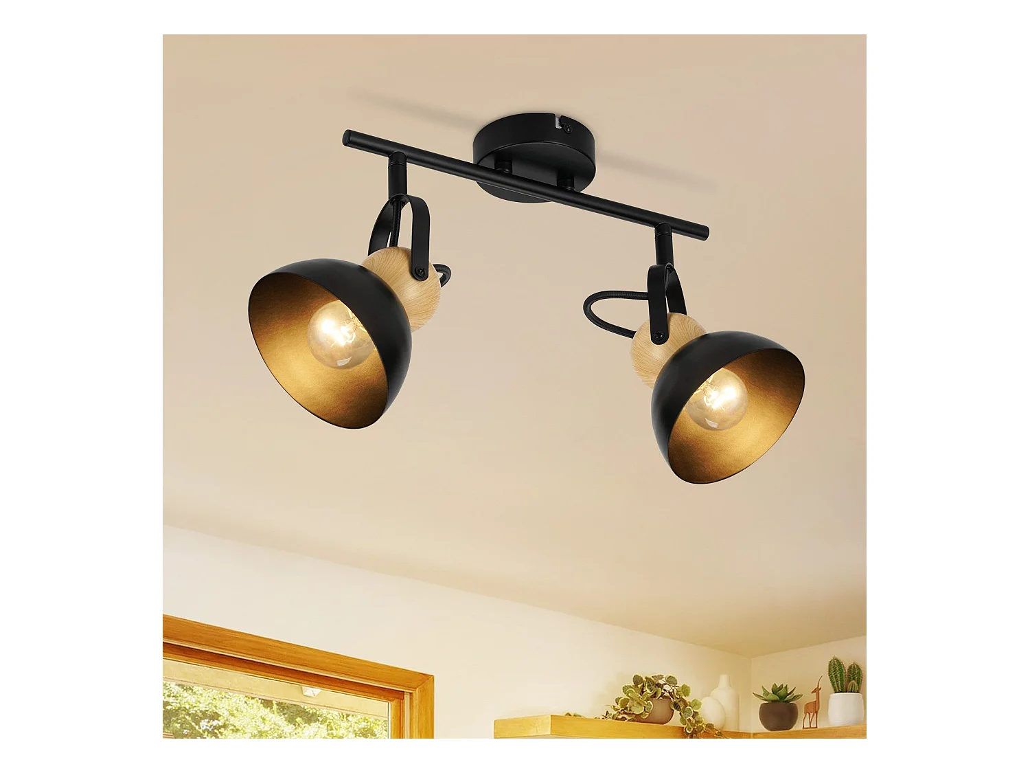 NETTLIFE Vintage Zwarte 2-vlams Plafondspot E27 350° Verstelbare Retro Industriële Metalen Hallamp