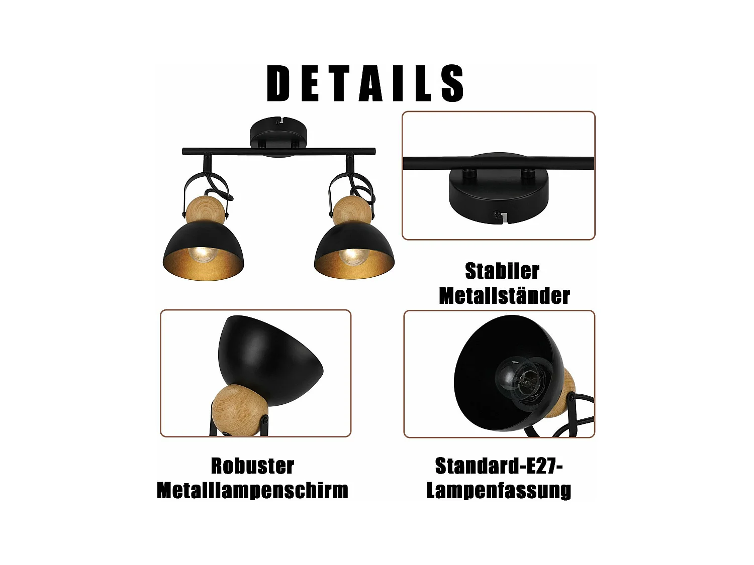 NETTLIFE Vintage Zwarte 2-vlams Plafondspot E27 350° Verstelbare Retro Industriële Metalen Hallamp