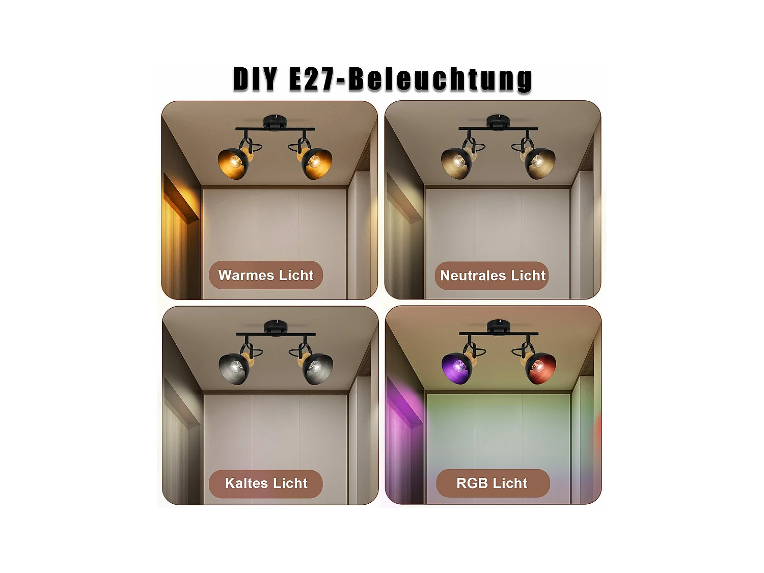 NETTLIFE Vintage Zwarte 2-vlams Plafondspot E27 350° Verstelbare Retro Industriële Metalen Hallamp