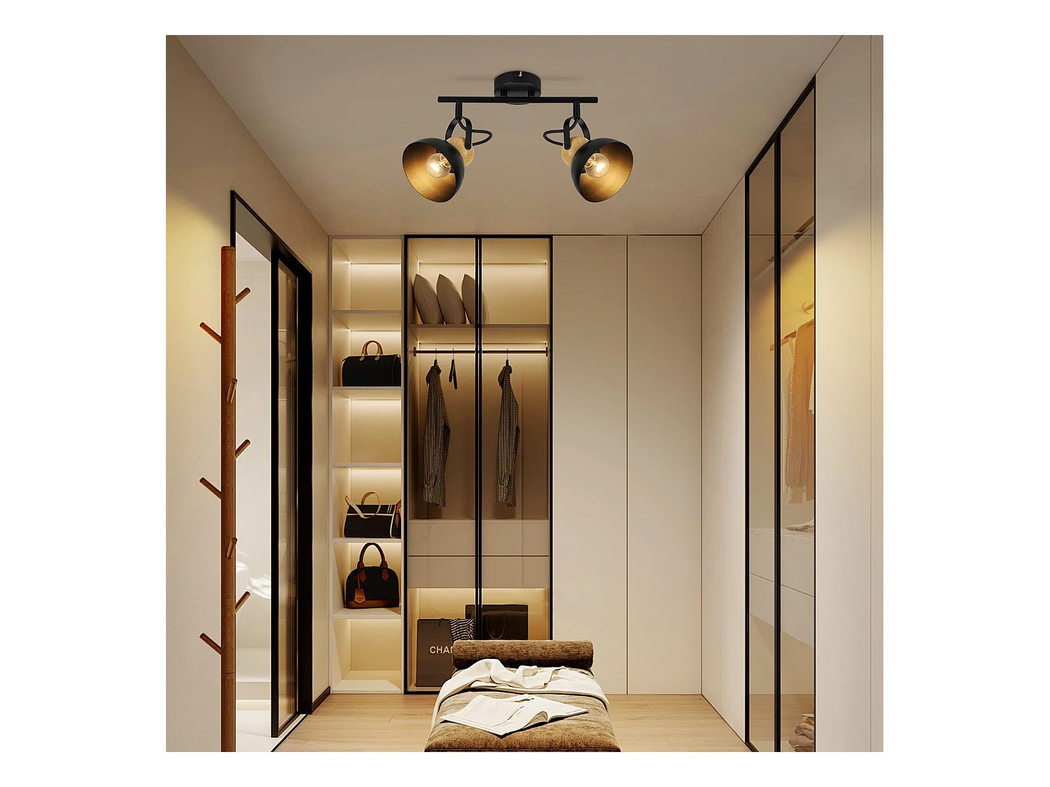 NETTLIFE Vintage Zwarte 2-vlams Plafondspot E27 350° Verstelbare Retro Industriële Metalen Hallamp