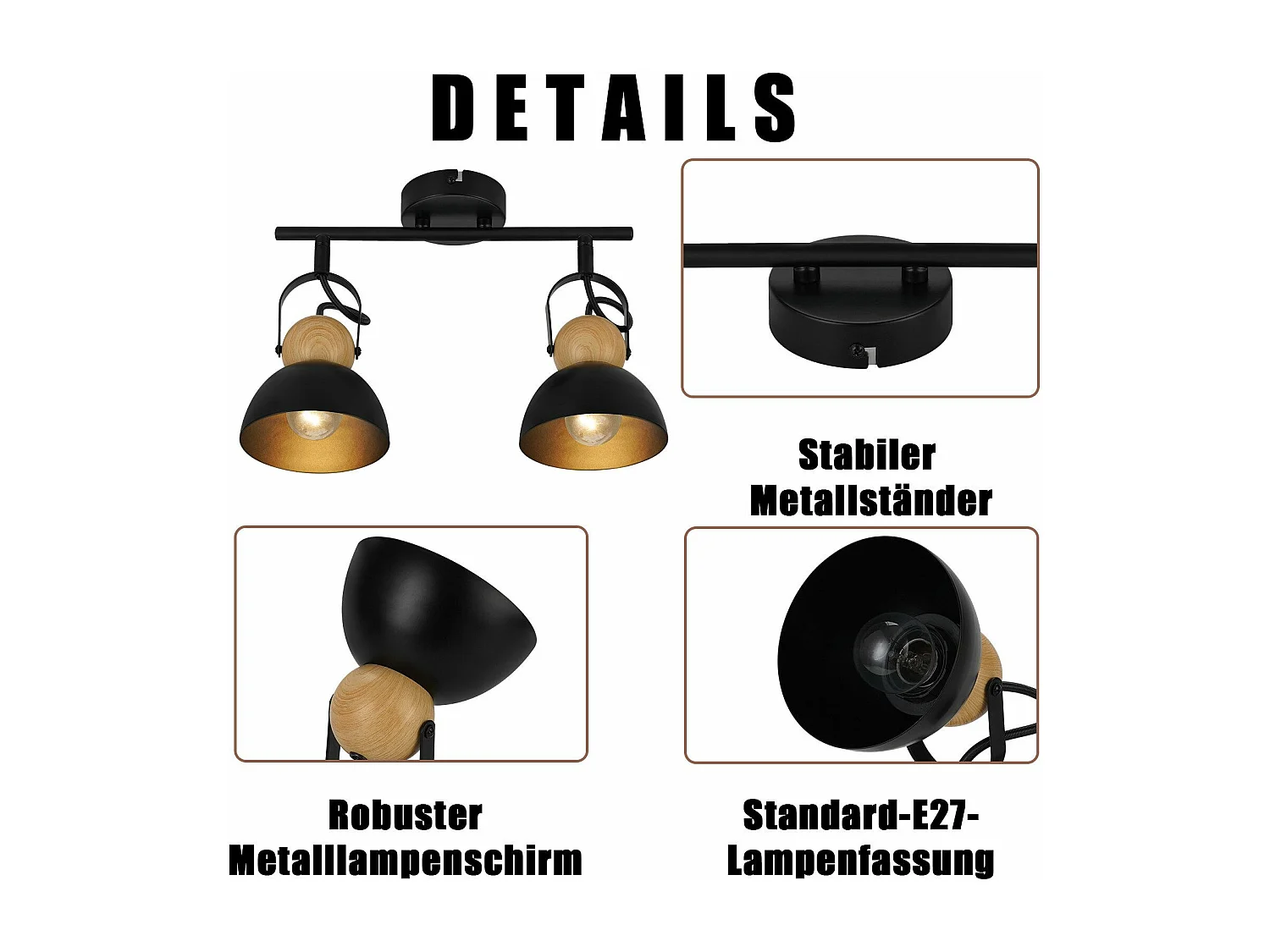 NETTLIFE Vintage Zwarte 2-vlams Plafondspot E27 350° Verstelbare Retro Industriële Metalen Hallamp