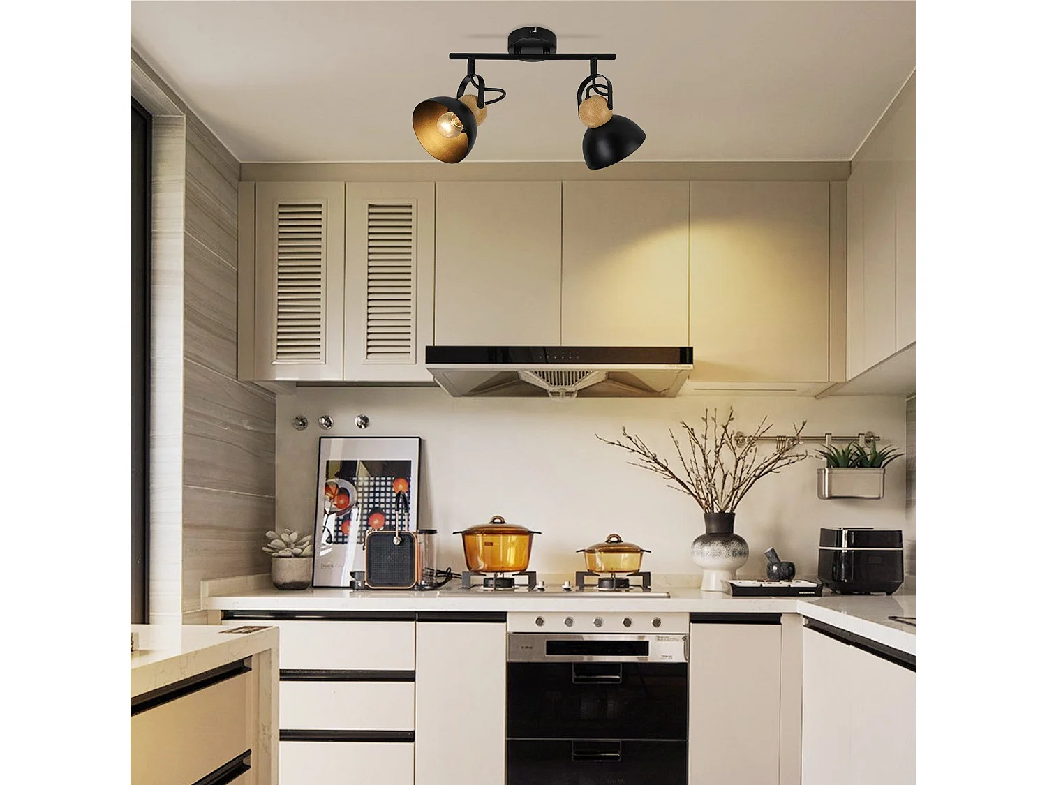 NETTLIFE Vintage Zwarte 2-vlams Plafondspot E27 350° Verstelbare Retro Industriële Metalen Hallamp