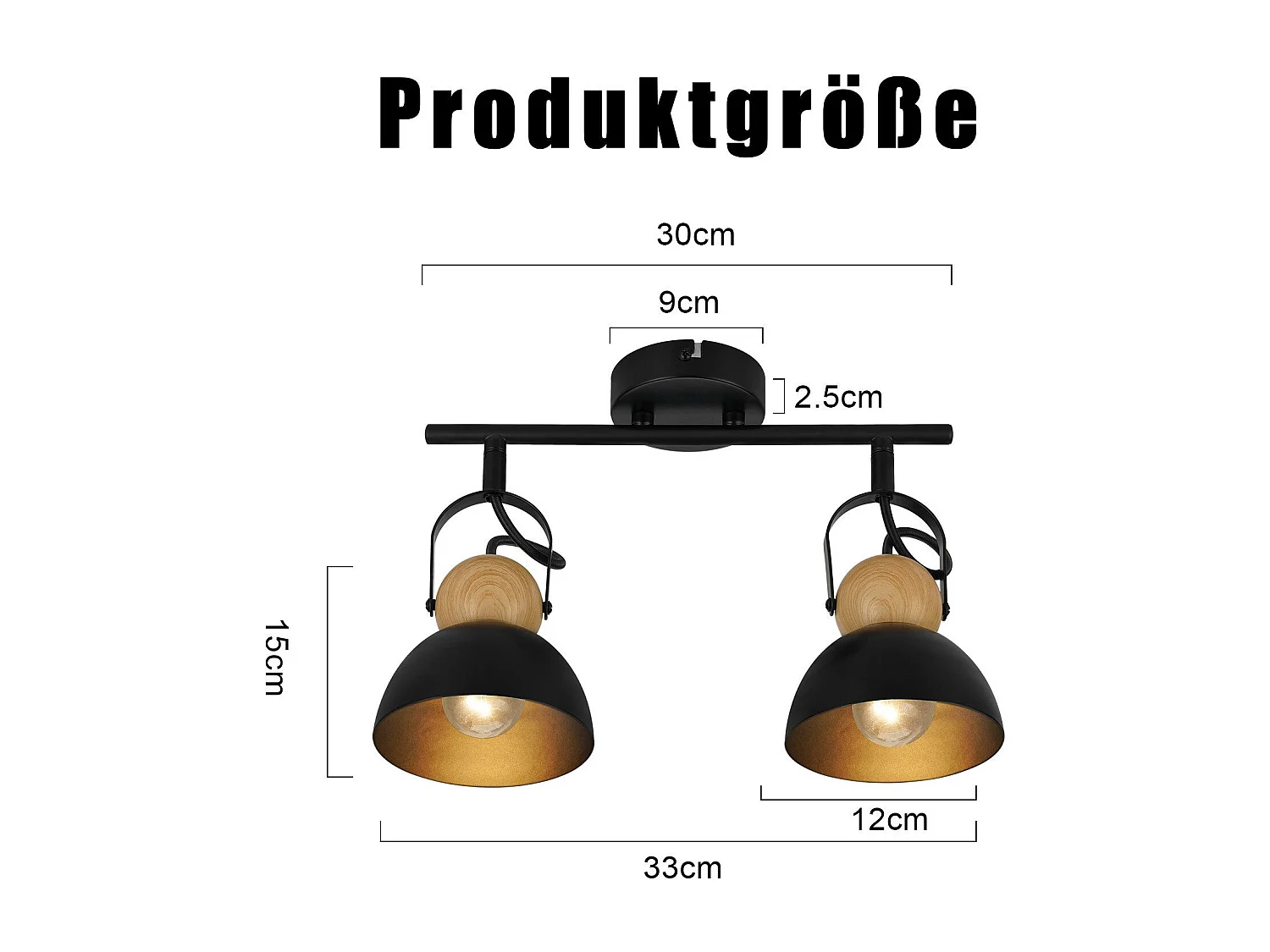 NETTLIFE Spot de plafond 2 flammes vintage noir E27 orientable 350° lampe de couloir rétro métal industriel