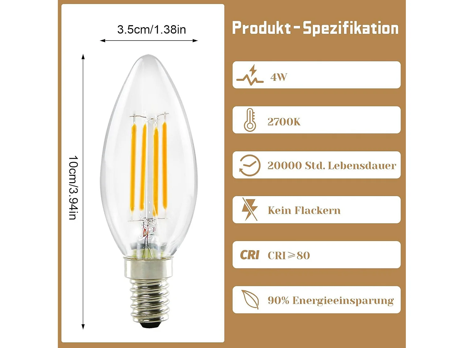 NETTLIFE Ampoule LED E14, blanc chaud, 6 pièces, 4W, lampe bougie, filament vintage, 2700K