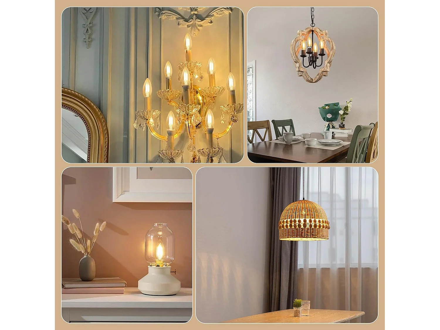 NETTLIFE Ampoule LED E14, blanc chaud, 6 pièces, 4W, lampe bougie, filament vintage, 2700K