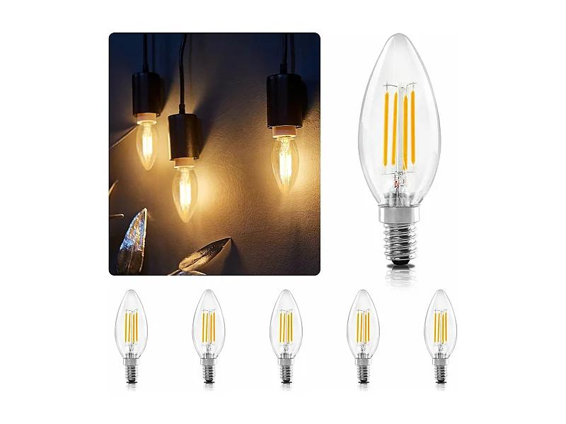 NETTLIFE E14 LED-lamp, warm wit, 6 stuks, 4W, kaarslamp, vintage filament, 2700K