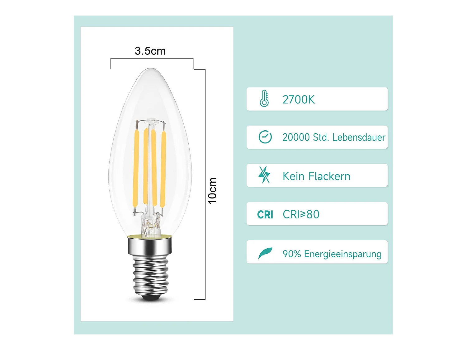 NETTLIFE E14 LED-lamp, energiebesparende lamp, 12 stuks, 4W 2700K, warmwitte lamp