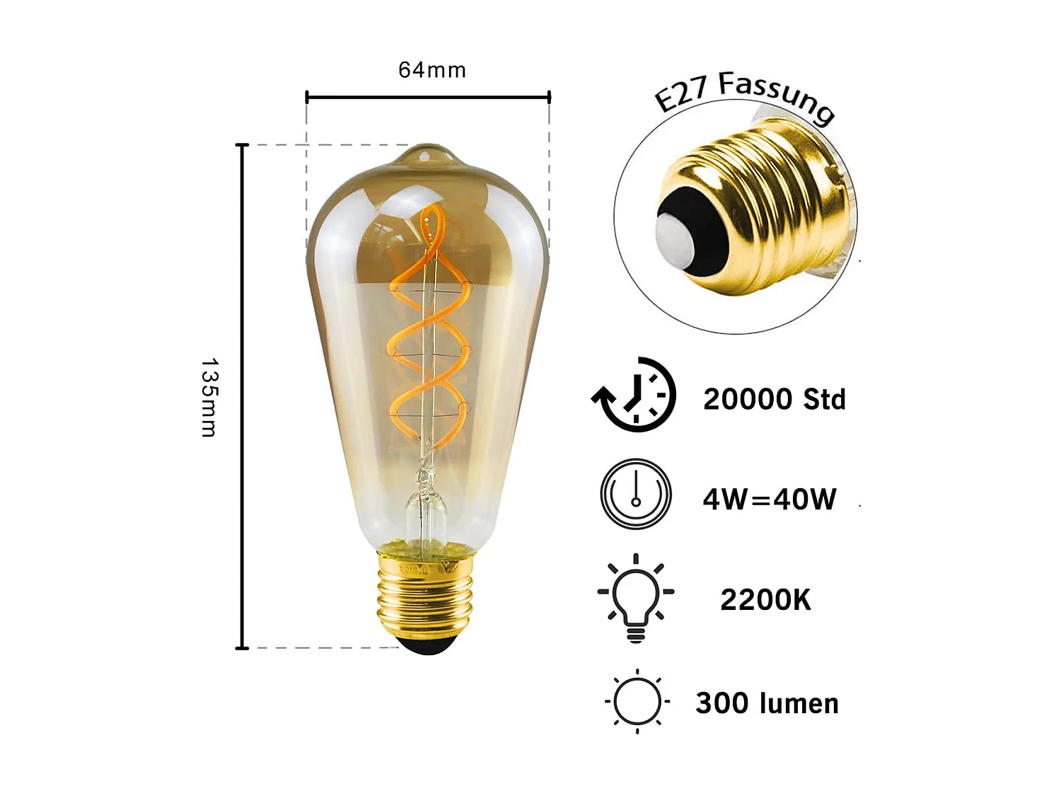 NETTLIFE 1 E27 LED Vintage Edison Lamp Retro Decoratieve Lampen 4W LED Spiraal Filament Lampen ST64 2200K
