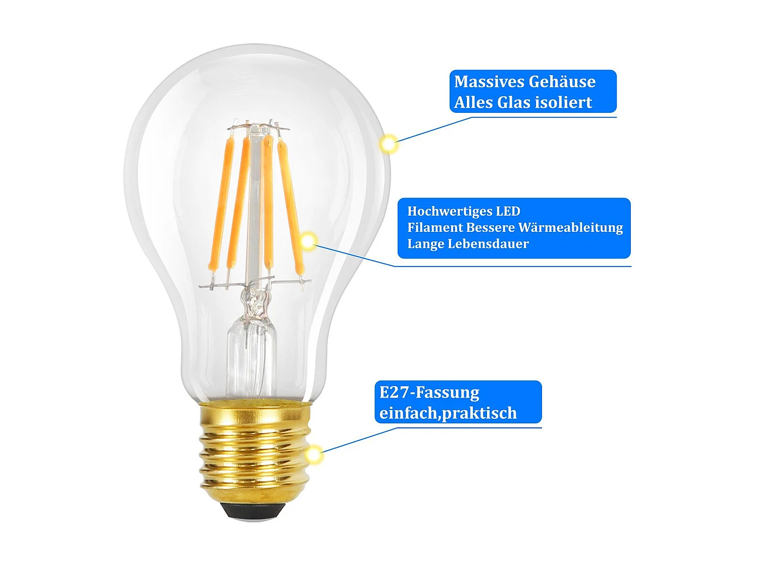 NETTLIFE LED-Lampen, 6 Stück, E27-Glühbirne, 4 W, 2700 K, A60, Vintage-Edison-Glühbirnen