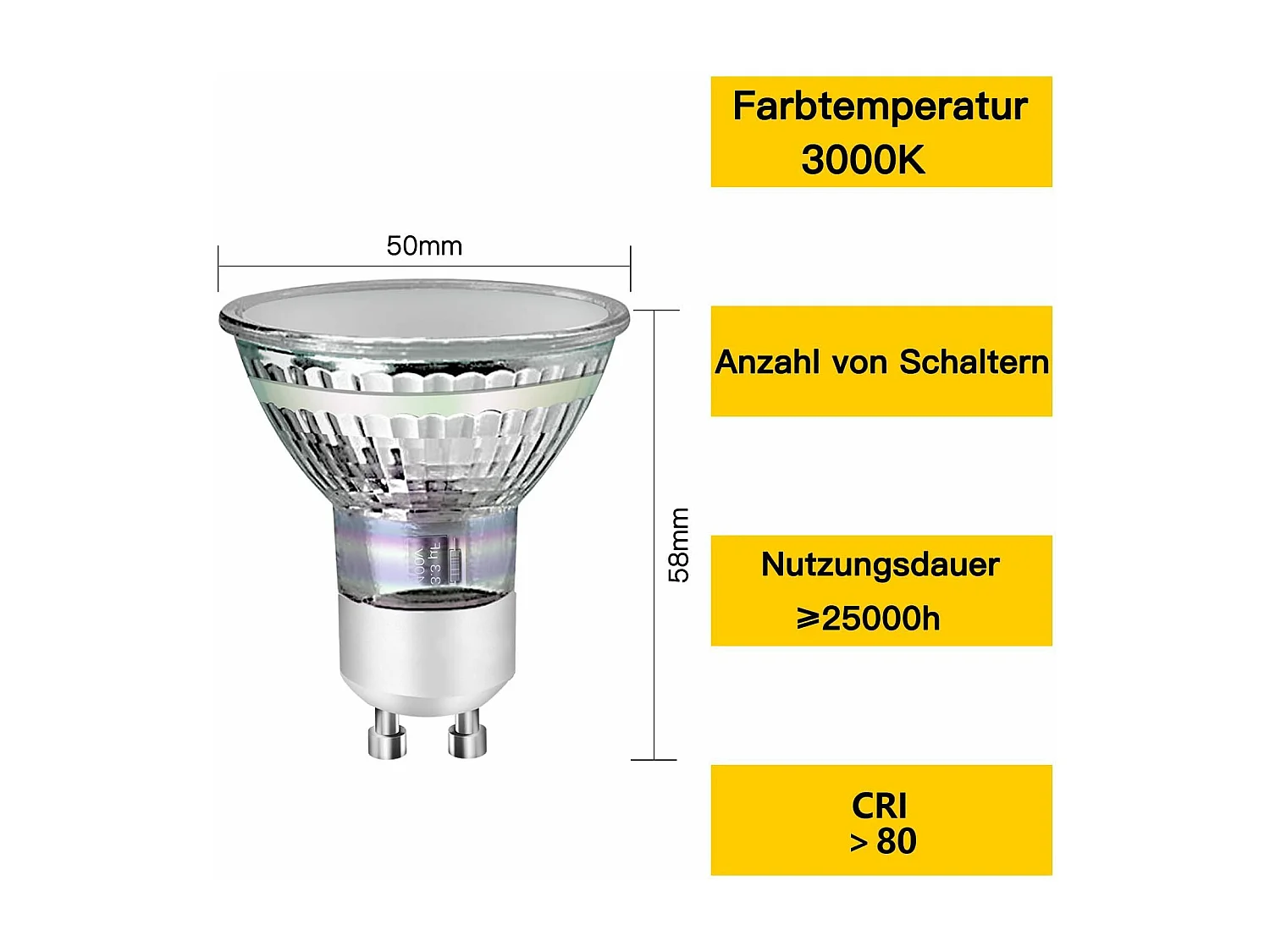 Żarówka LED NETTLIFE GU10 Ciepła biel 3W 30W, energooszczędna lampa 3000K, kąt świecenia 110°
