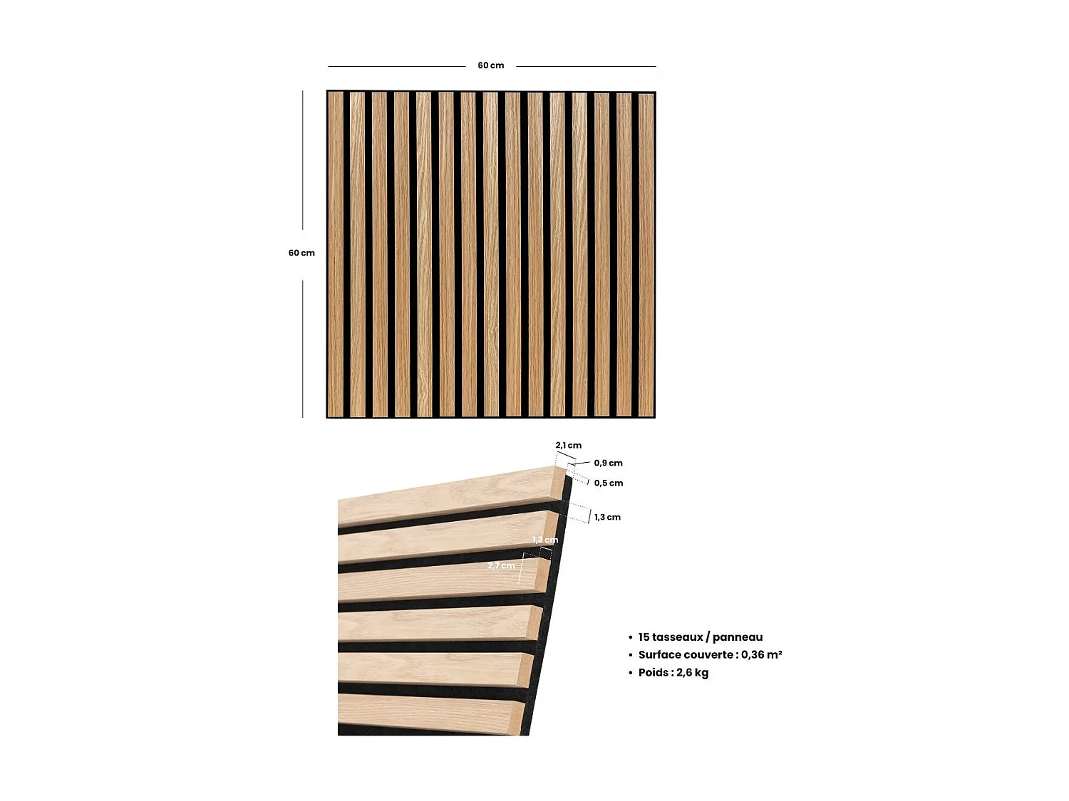 Panneau décoratif mural en Bois clair 60 x 60 cm