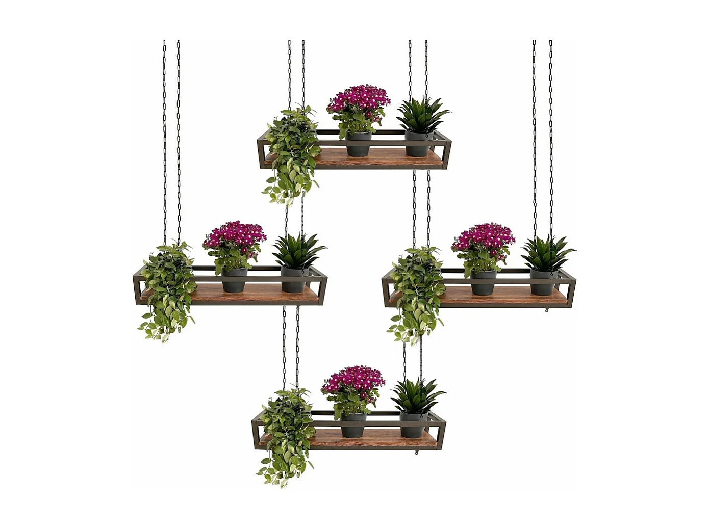 Etagère suspendue au plafond FLOWERS MARRON longueur 55 cm avec chaînes pour jardin vertical fleurs par Yelloo