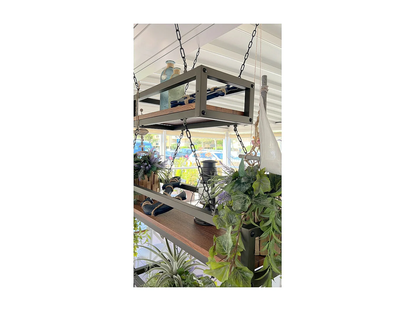 Etagère suspendue au plafond FLOWERS MARRON longueur 55 cm avec chaînes pour jardin vertical fleurs par Yelloo