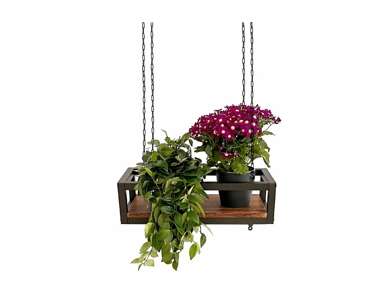 Etagère suspendue au plafond FLOWERS MARRON longueur 55 cm avec chaînes pour jardin vertical fleurs par Yelloo