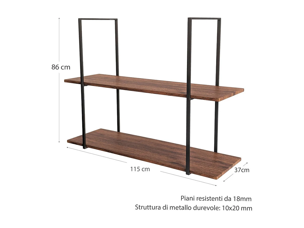 Etagère BAR SHELF 115 cm MARRON avec 2 étagères pour verres et bouteilles par Yelloo