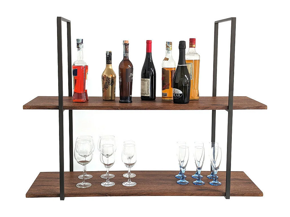 Etagère BAR SHELF 115 cm MARRON avec 2 étagères pour verres et bouteilles par Yelloo
