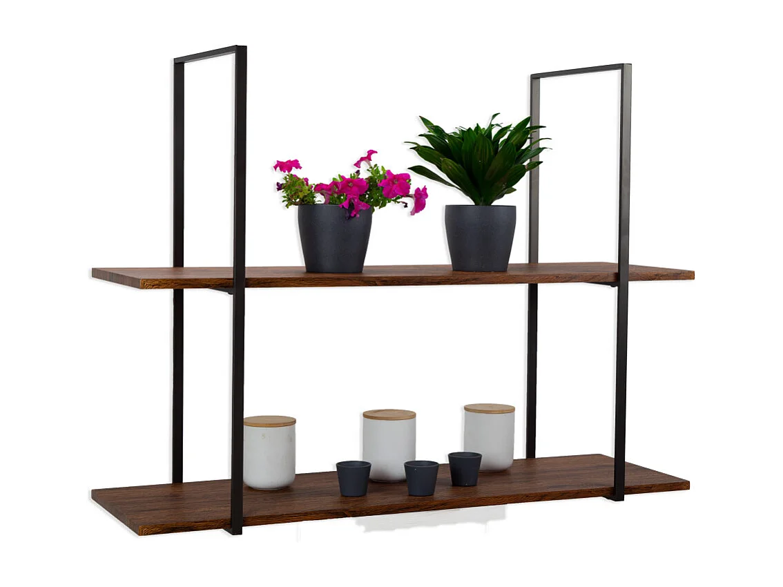 Etagère BAR SHELF 115 cm MARRON avec 2 étagères pour verres et bouteilles par Yelloo