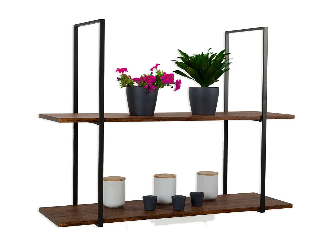 Etagère BAR SHELF 115 cm MARRON avec 2 étagères pour verres et bouteilles par Yelloo