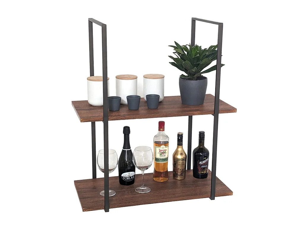 Etagère BAR SHELF 75 cm MARRON avec 2 étagères pour verres et bouteilles par Yelloo
