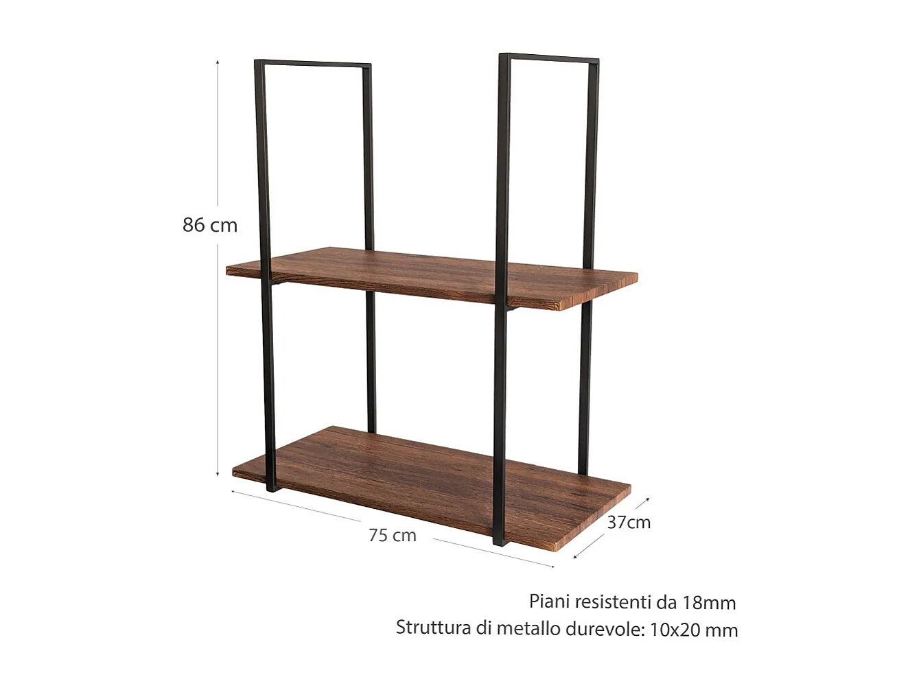 Etagère BAR SHELF 75 cm MARRON avec 2 étagères pour verres et bouteilles par Yelloo