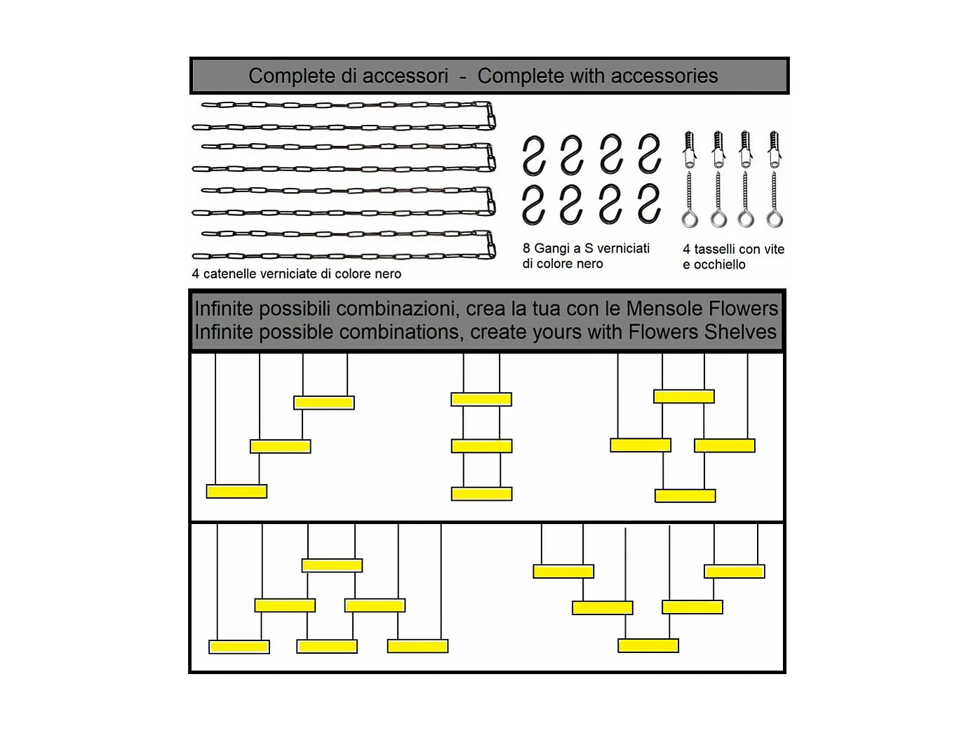 Mensola FLOWERS sospesa a soffitto MARRONE lunghezza 115 cm con catene per fiori giardino verticale by Yelloo