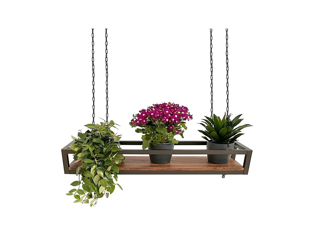 Etagère suspendue au plafond FLOWERS MARRON longueur 115 cm avec chaînes pour jardin vertical fleurs par Yelloo