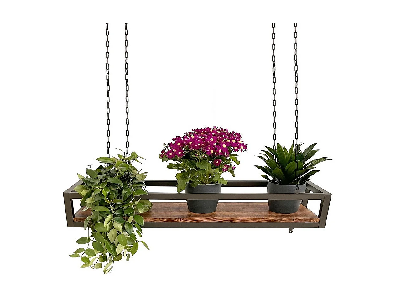 Etagère suspendue au plafond FLOWERS MARRON longueur 115 cm avec chaînes pour jardin vertical fleurs par Yelloo