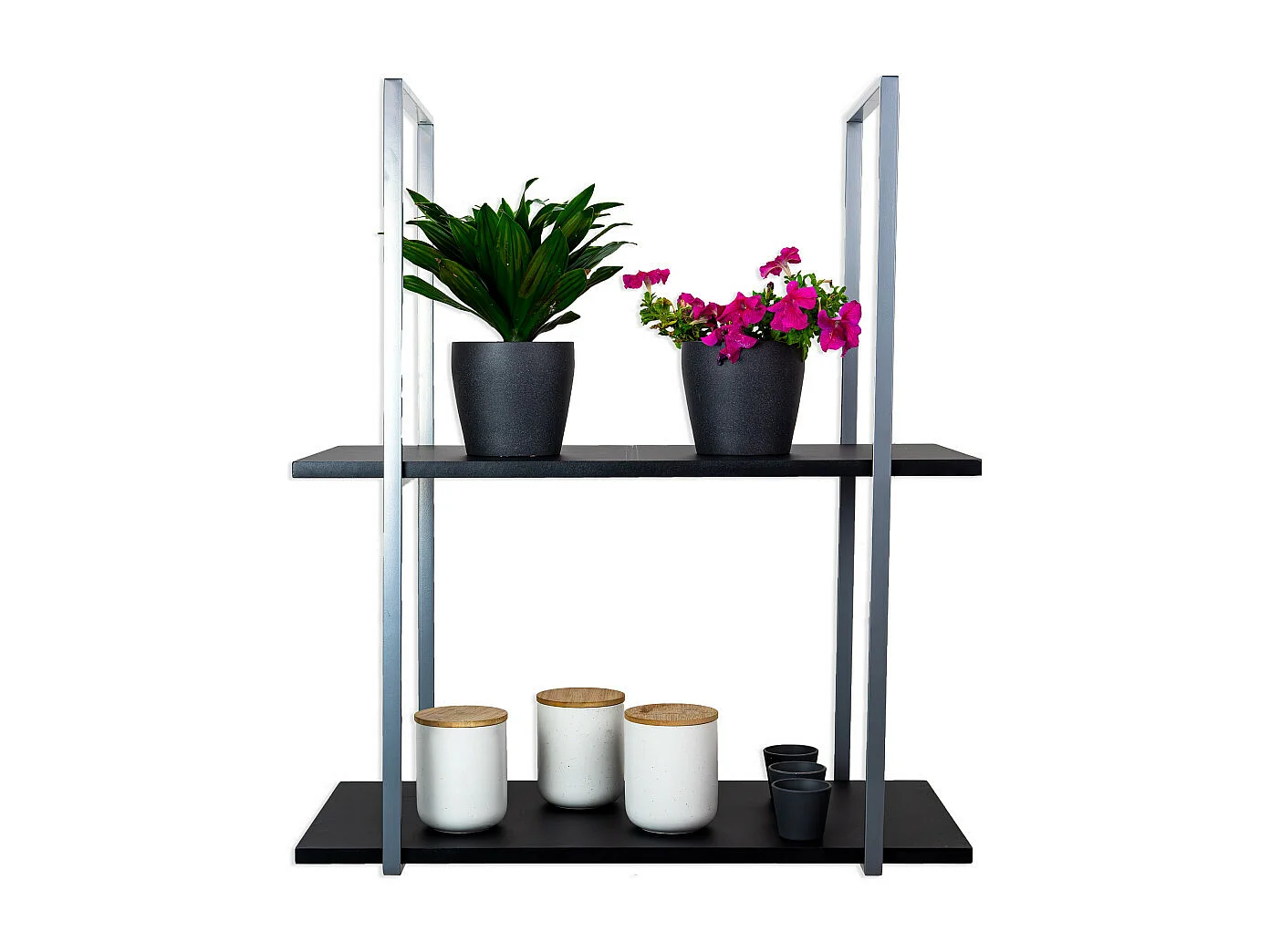 Etagère BAR SHELF 75 cm GRIS NOIR avec 2 étagères pour verres et bouteilles par Yelloo