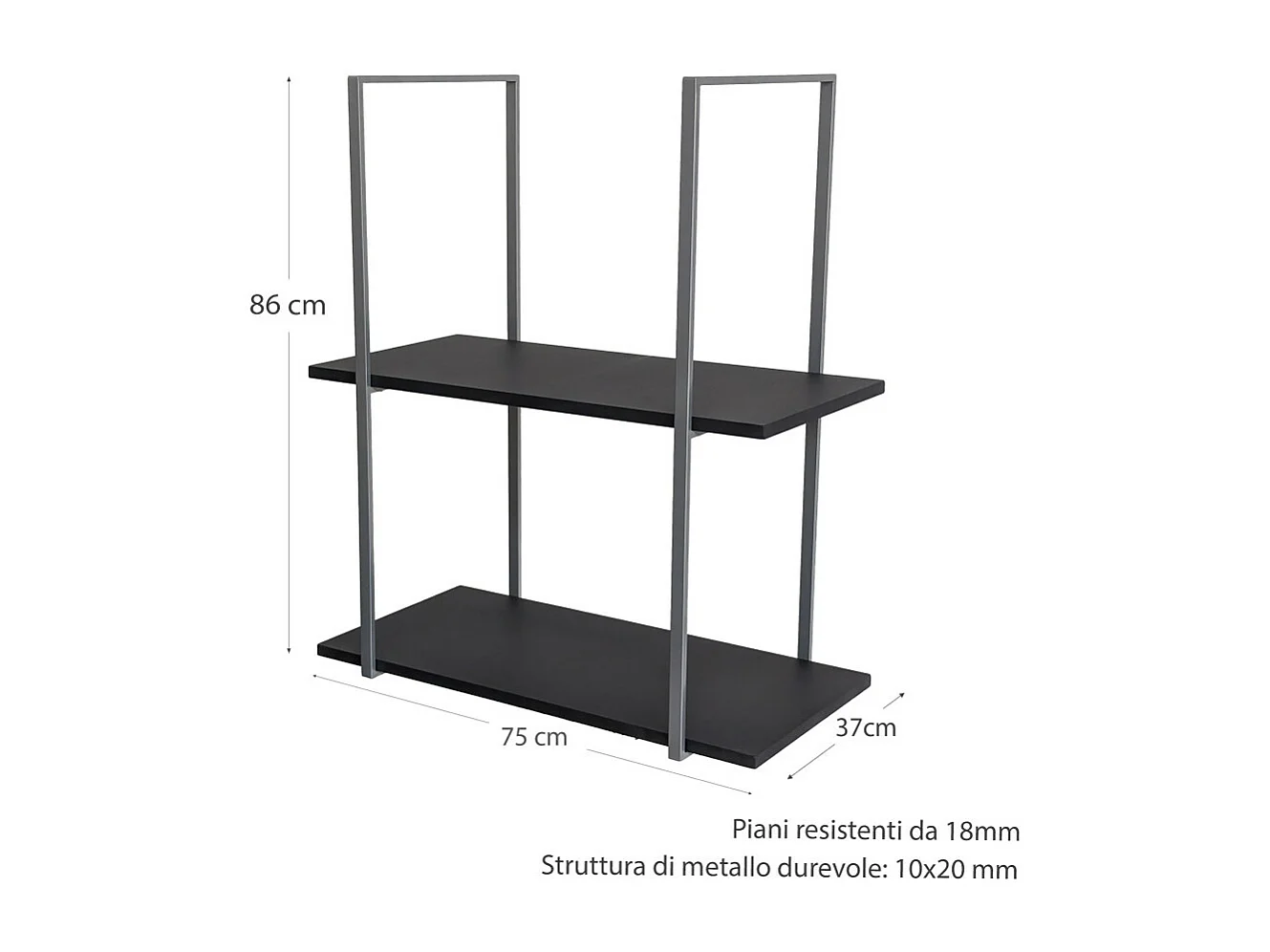 Etagère BAR SHELF 75 cm GRIS NOIR avec 2 étagères pour verres et bouteilles par Yelloo