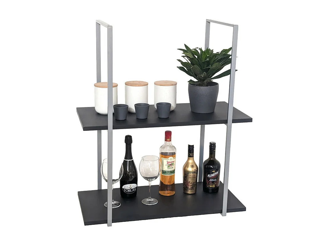 Etagère BAR SHELF 75 cm GRIS NOIR avec 2 étagères pour verres et bouteilles par Yelloo