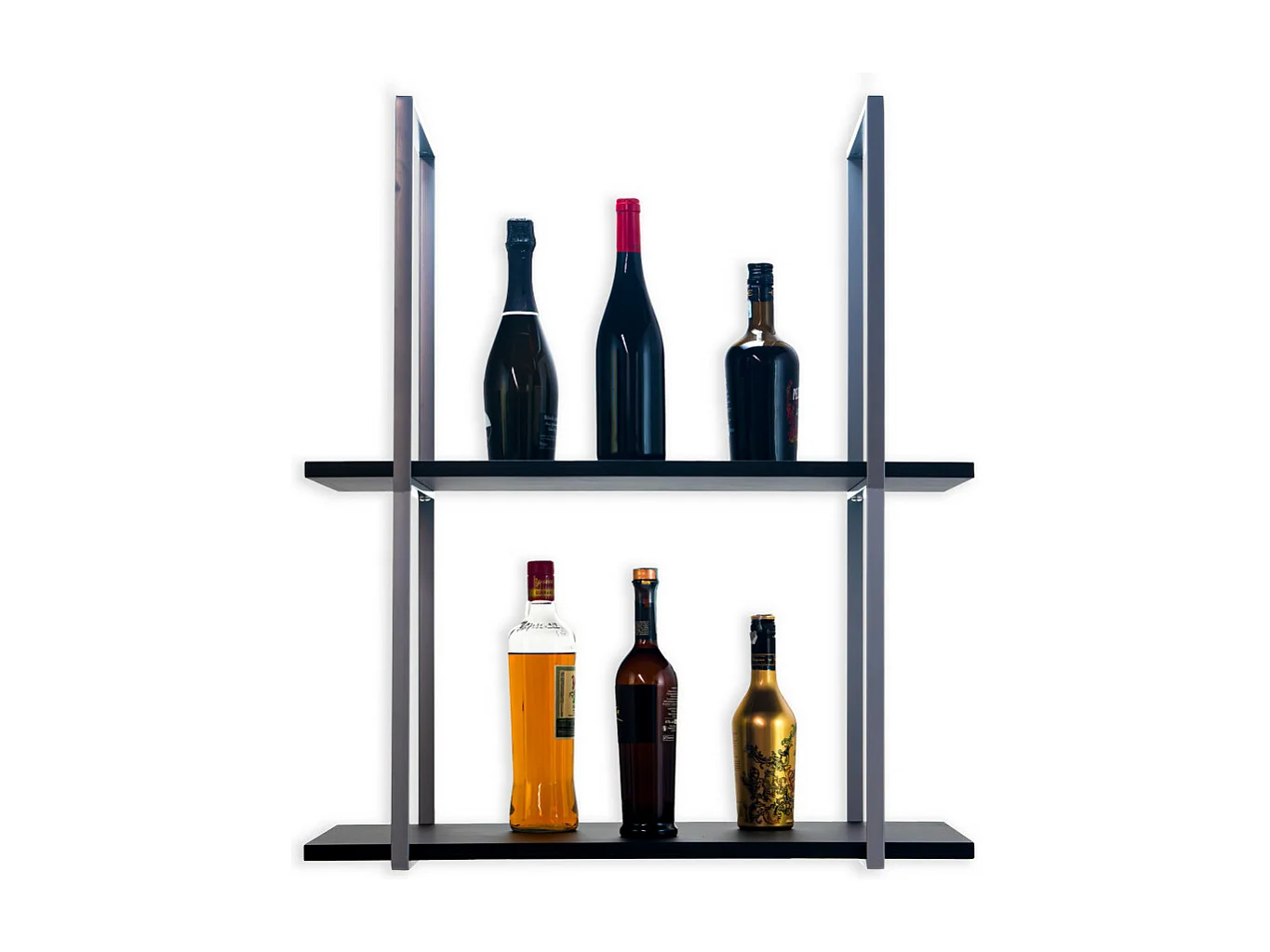 Etagère BAR SHELF 75 cm GRIS NOIR avec 2 étagères pour verres et bouteilles par Yelloo