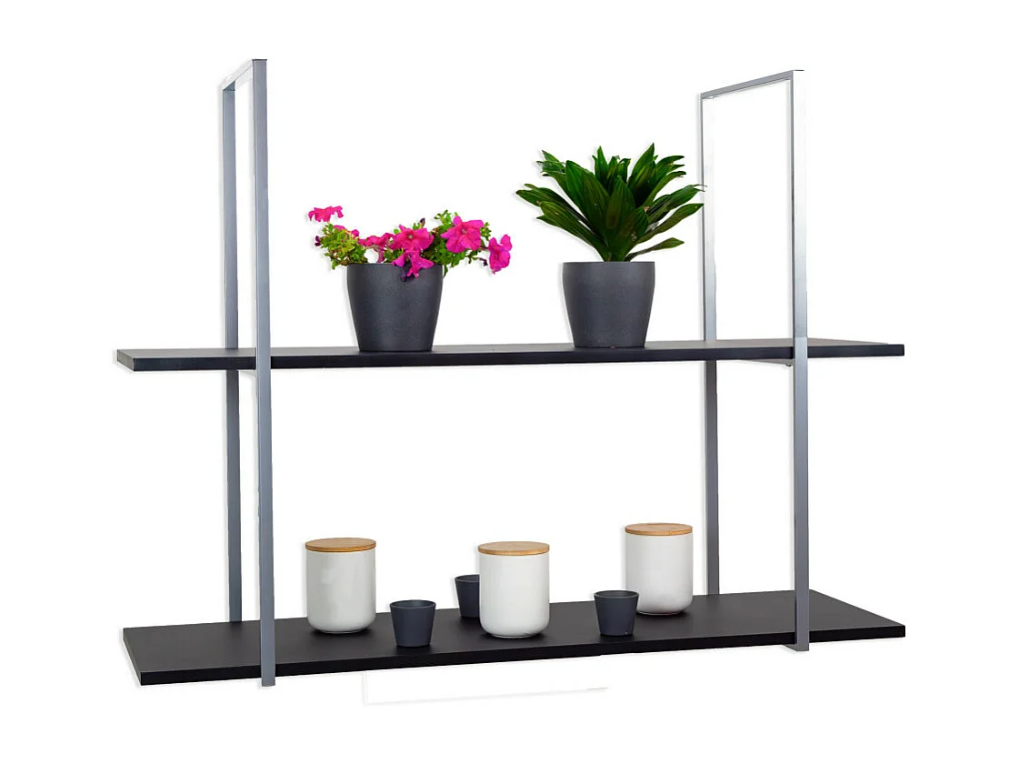Etagère BAR SHELF 115 cm GRIS NOIR avec 2 étagères pour verres et bouteilles par Yelloo