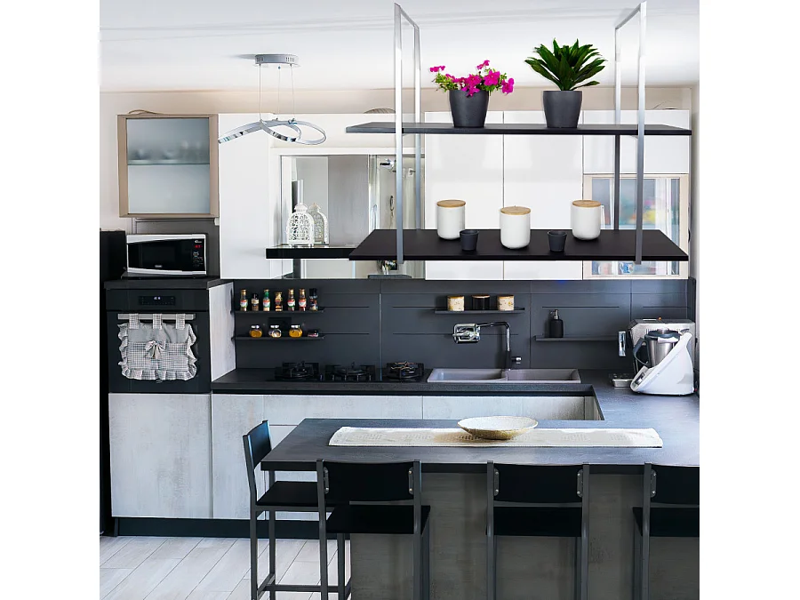 Etagère BAR SHELF 115 cm GRIS NOIR avec 2 étagères pour verres et bouteilles par Yelloo