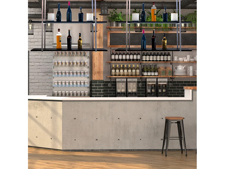 Etagère BAR SHELF 115 cm GRIS NOIR avec 2 étagères pour verres et bouteilles par Yelloo