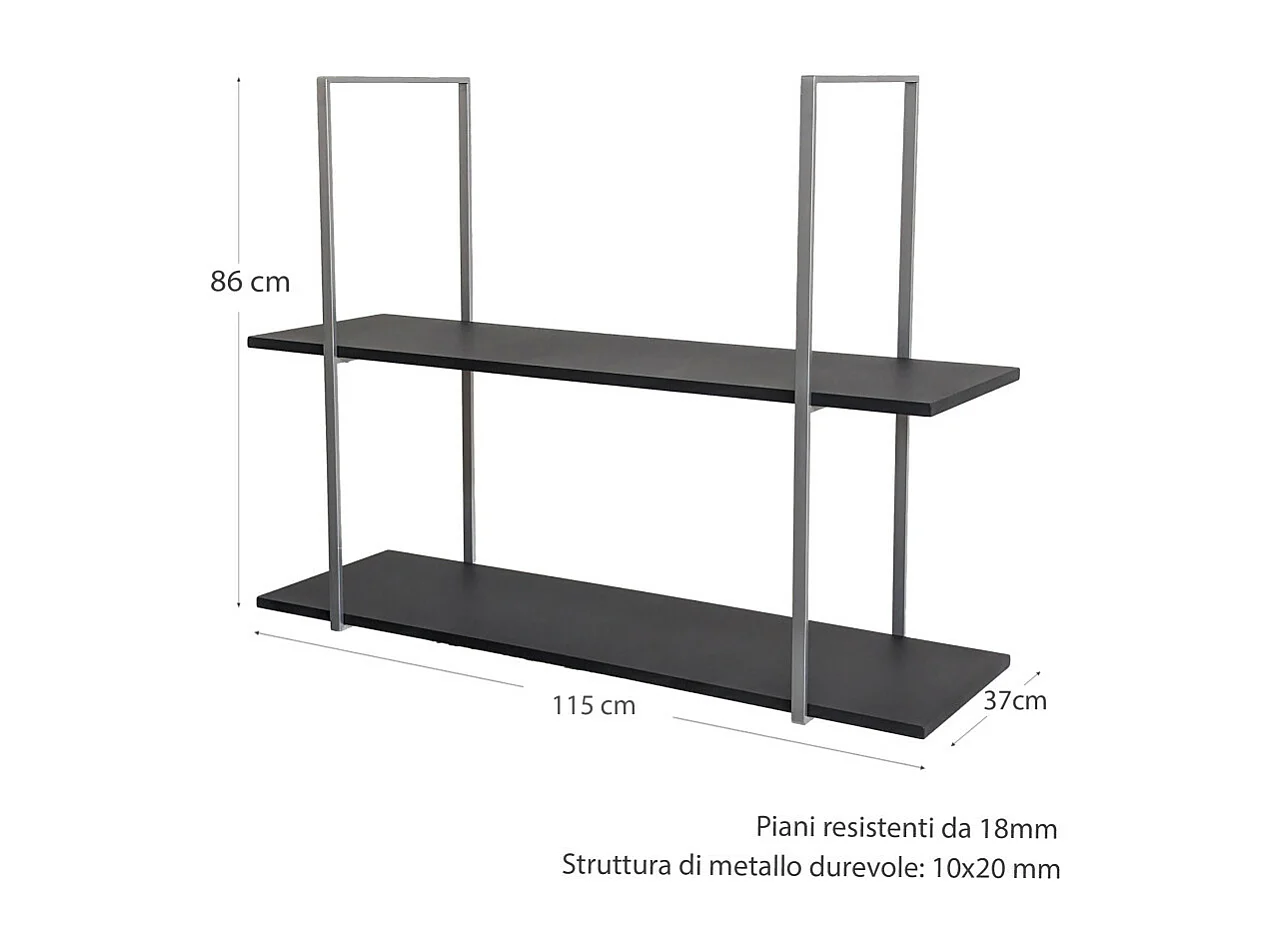 Etagère BAR SHELF 115 cm GRIS NOIR avec 2 étagères pour verres et bouteilles par Yelloo