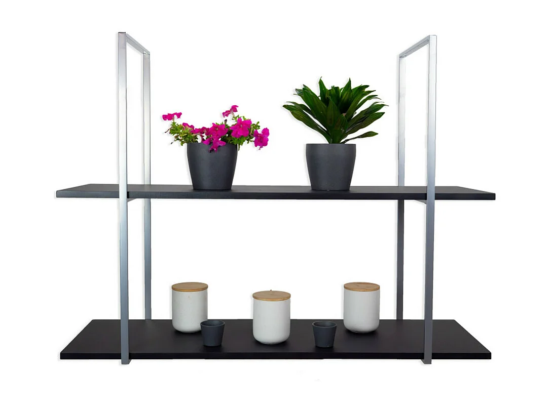 Etagère BAR SHELF 115 cm GRIS NOIR avec 2 étagères pour verres et bouteilles par Yelloo