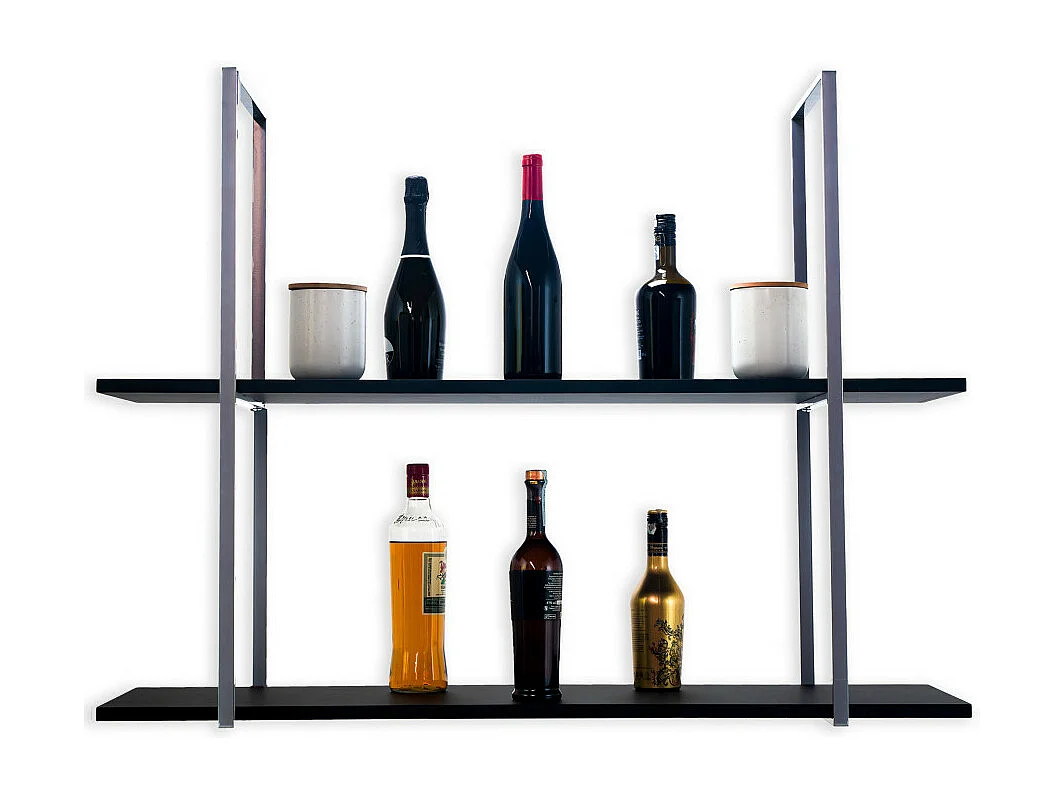 BAR SHELF regal 115 cm GRAU SCHWARZ mit 2 Ablagen für gläser und flaschen von Yelloo