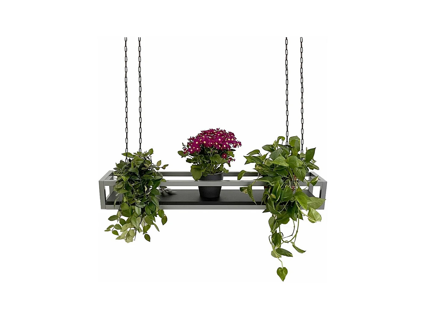 Etagère FLOWERS suspendue au plafond GRIS NOIR longueur 115 cm avec chaines pour jardin vertical fleurs par Yelloo