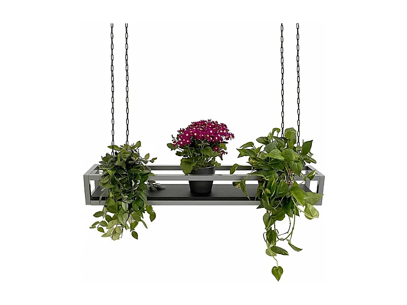 Etagère FLOWERS suspendue au plafond GRIS NOIR longueur 115 cm avec chaines pour jardin vertical fleurs par Yelloo