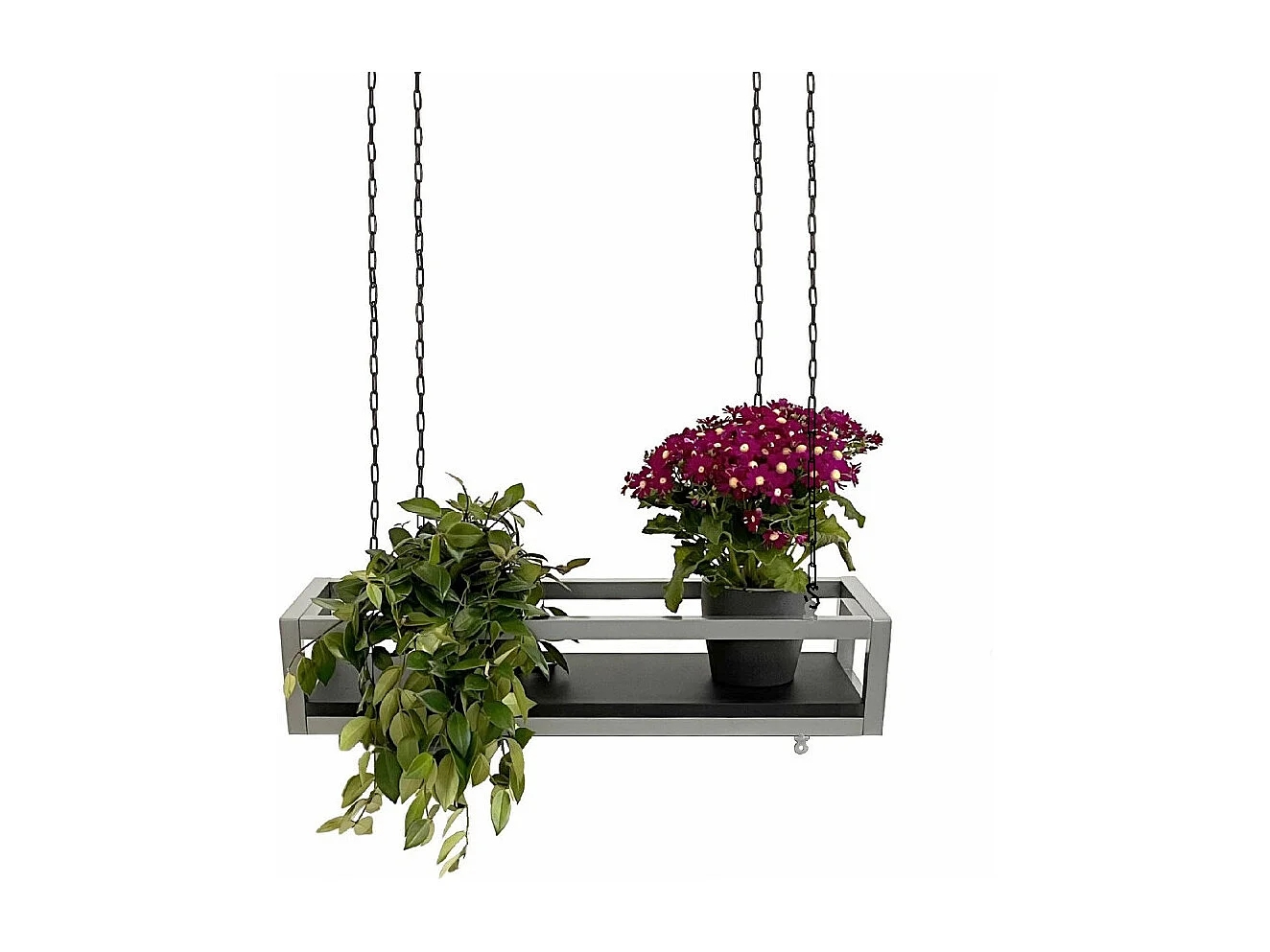 Etagère FLOWERS suspendue au plafond GRIS NOIR longueur 75 cm avec chaines pour jardin vertical fleurs par Yelloo