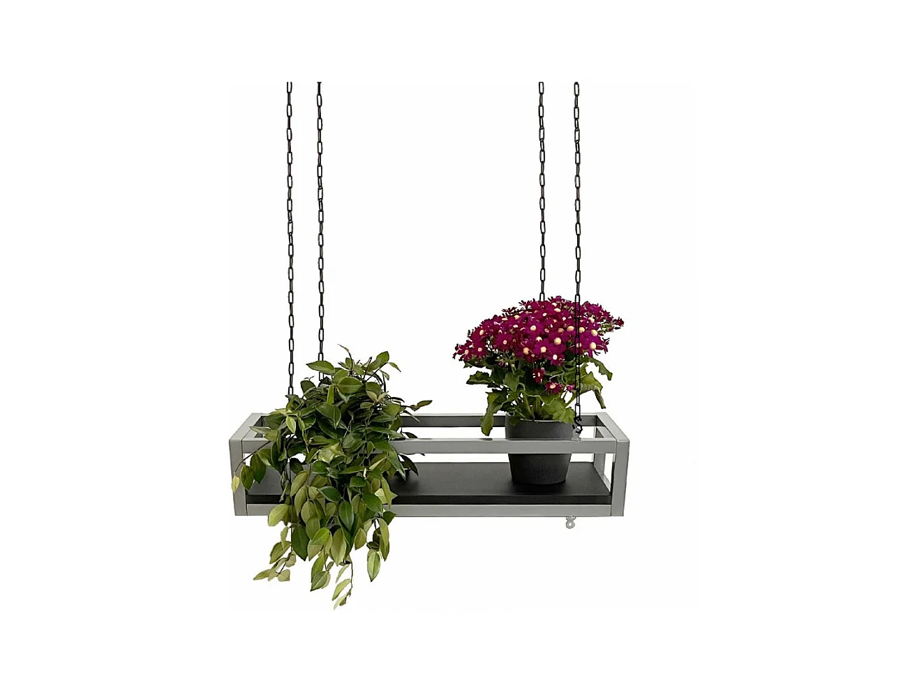 Etagère FLOWERS suspendue au plafond GRIS NOIR longueur 75 cm avec chaines pour jardin vertical fleurs par Yelloo