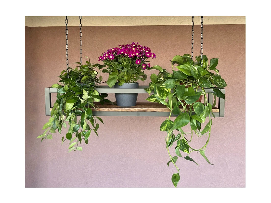 Mensola FLOWERS sospesa a soffitto MARRONE lunghezza 95 cm con catene per fiori giardino verticale by Yelloo