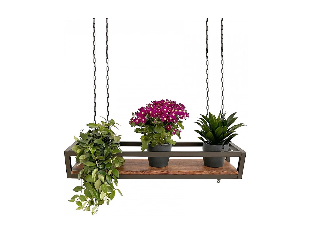 Etagère suspendue au plafond FLOWERS MARRON longueur 95 cm avec chaînes pour jardin vertical fleurs par Yelloo