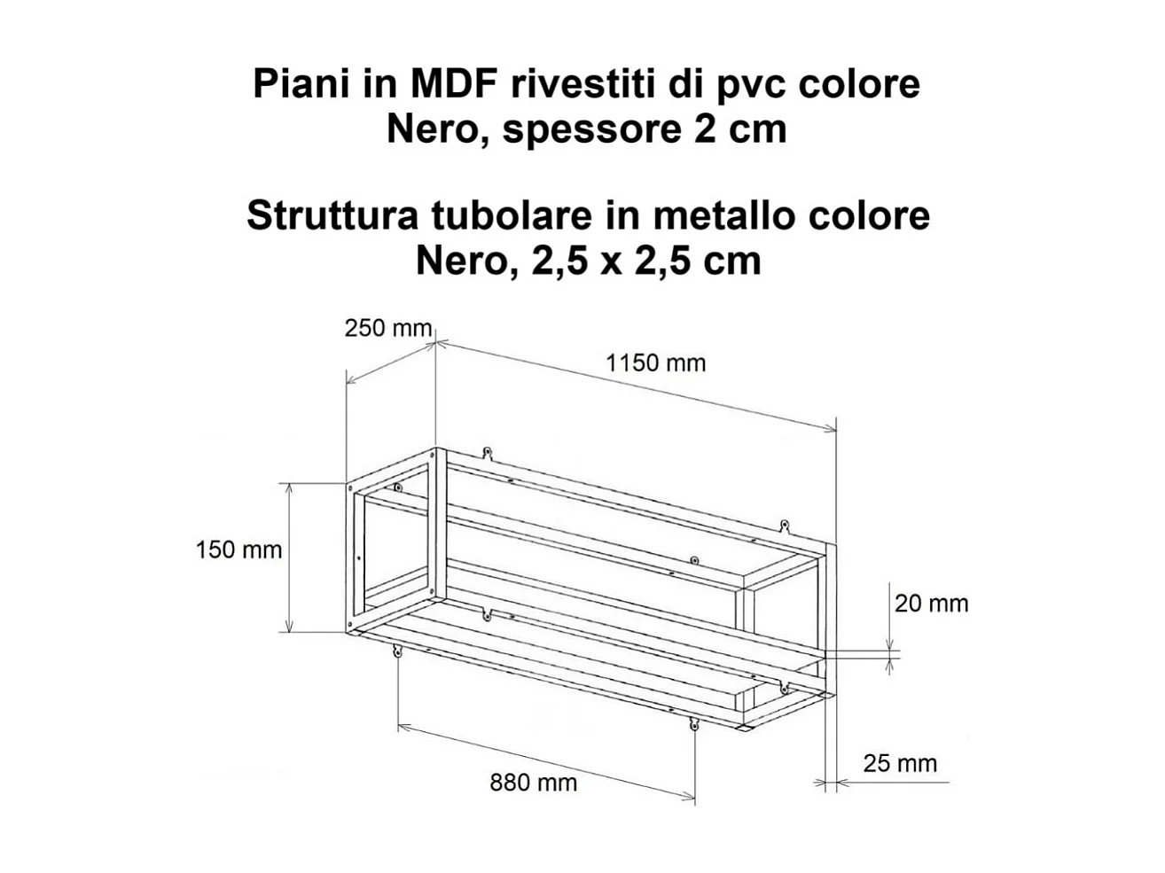 Mensola FLOWERS sospesa a soffitto NERA lunghezza 115 cm con catene per fiori giardino verticale by Yelloo