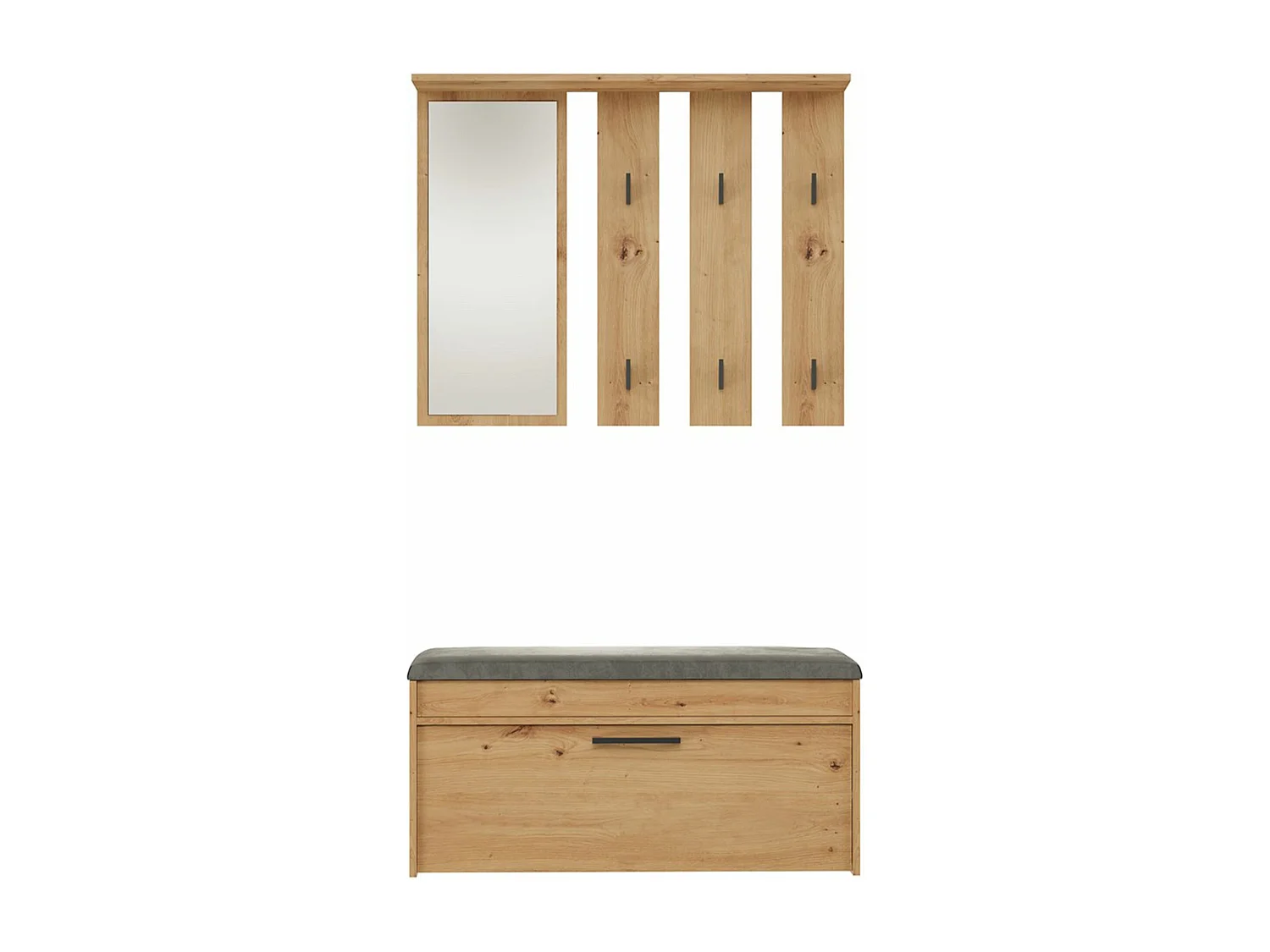 Ensemble d'entrée avec miroir - 100 cm - chêne artisanal - PARMANI