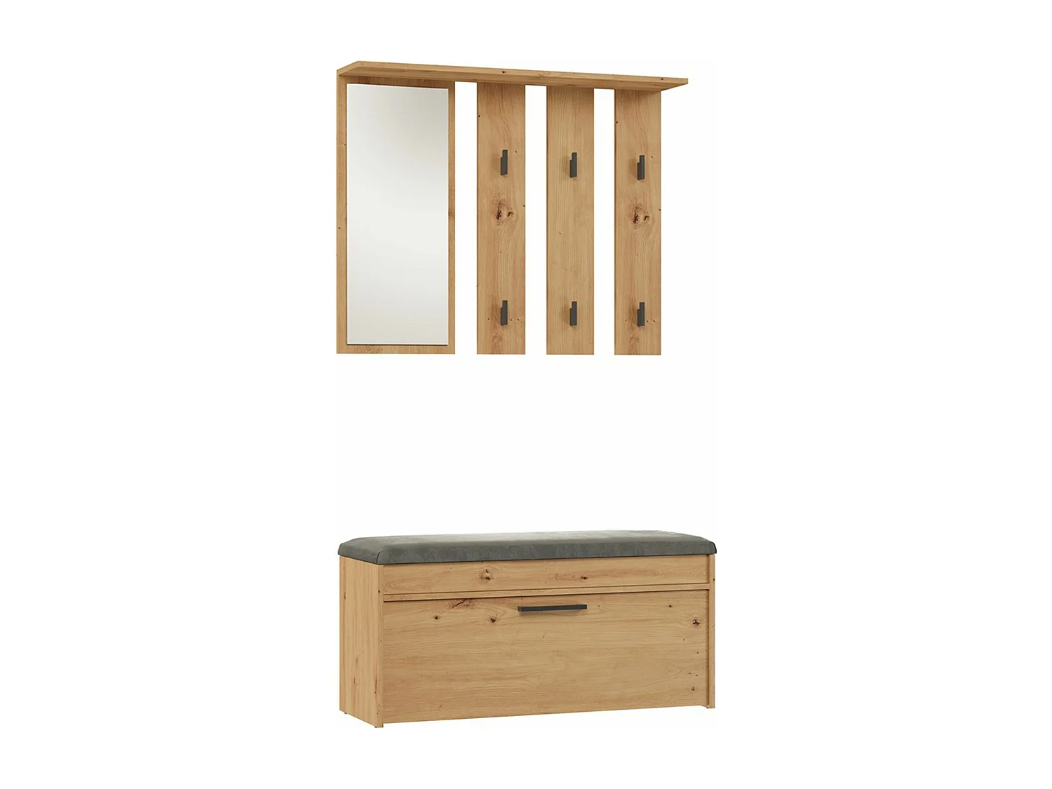 Ensemble d'entrée avec miroir - 100 cm - chêne artisanal - PARMANI