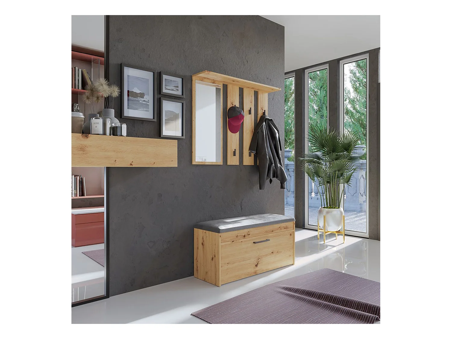 Flurmöbel-Set - mit Sitzbank und Spiegel - Artisan Eiche - PARMANI