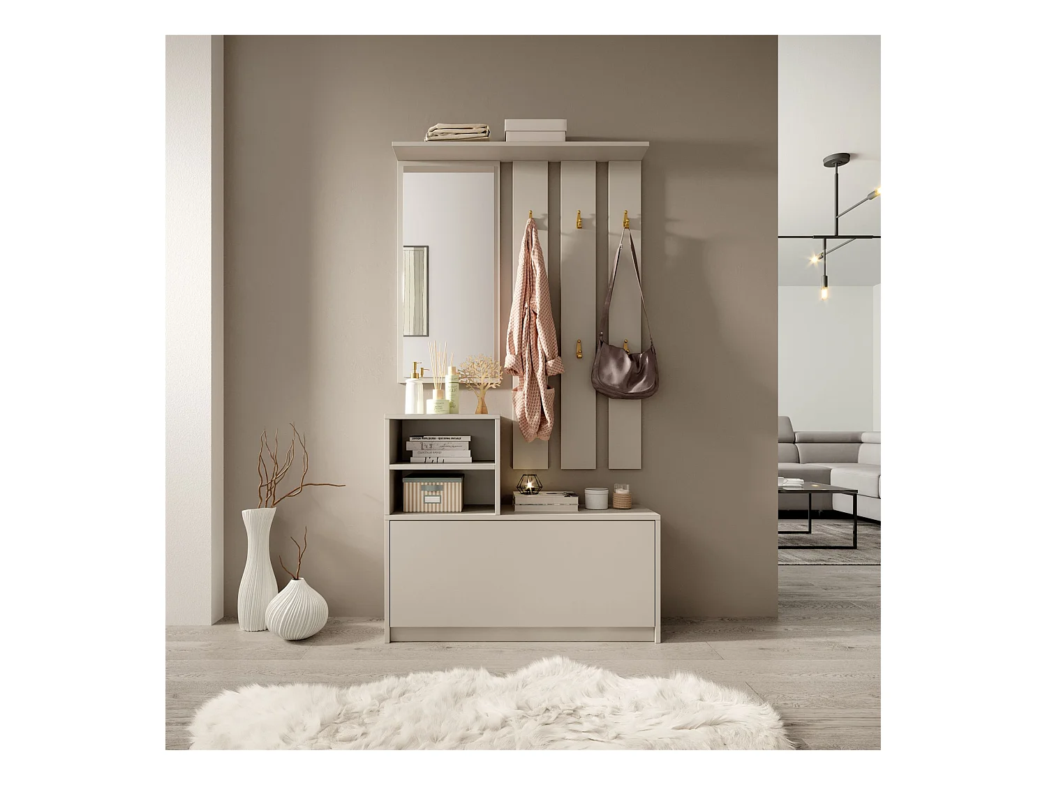 Ensemble d'entrée avec miroir - 85 cm - cachemire - YESFIR