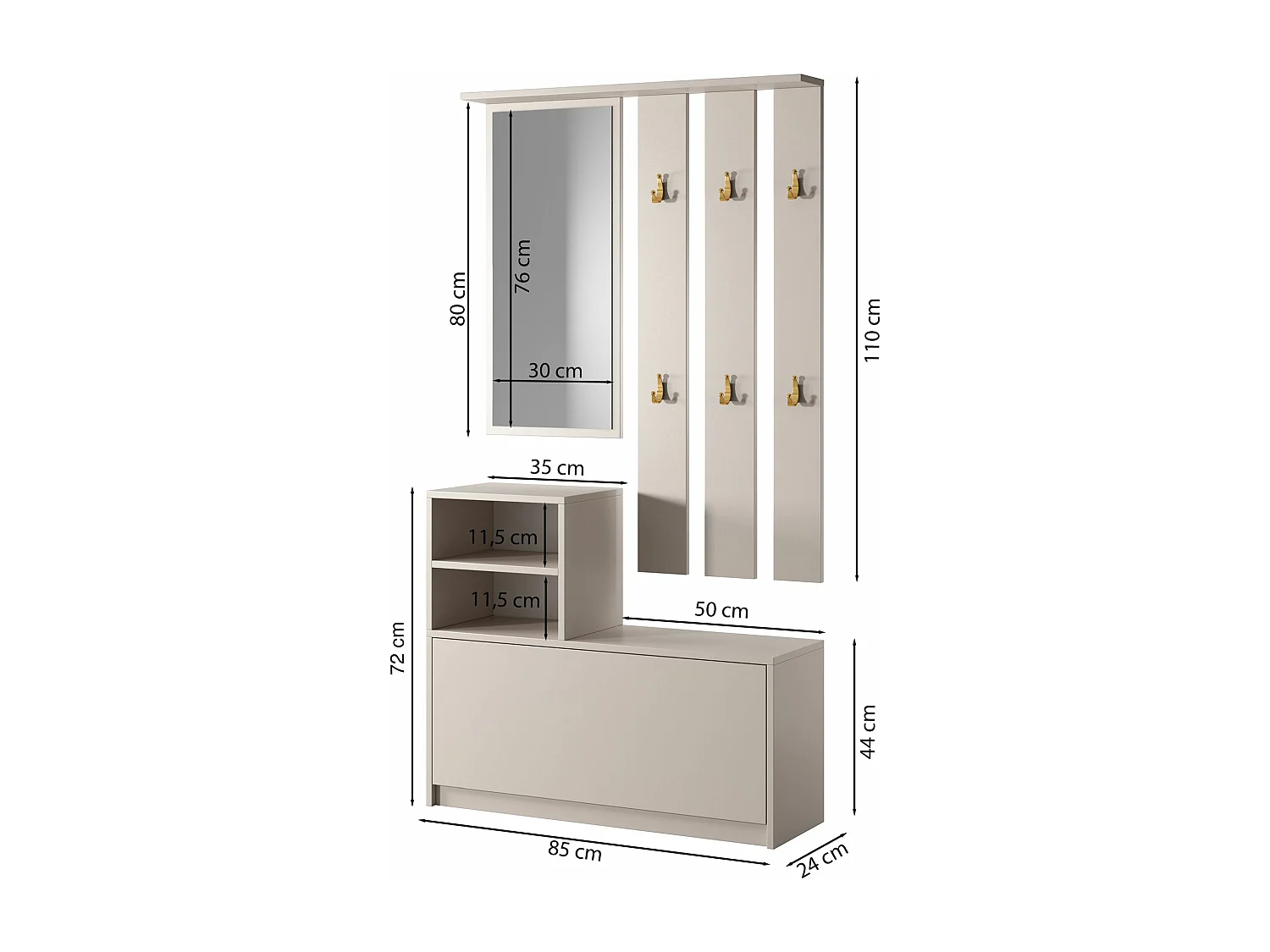 Ensemble d'entrée avec miroir - 85 cm - cachemire - YESFIR